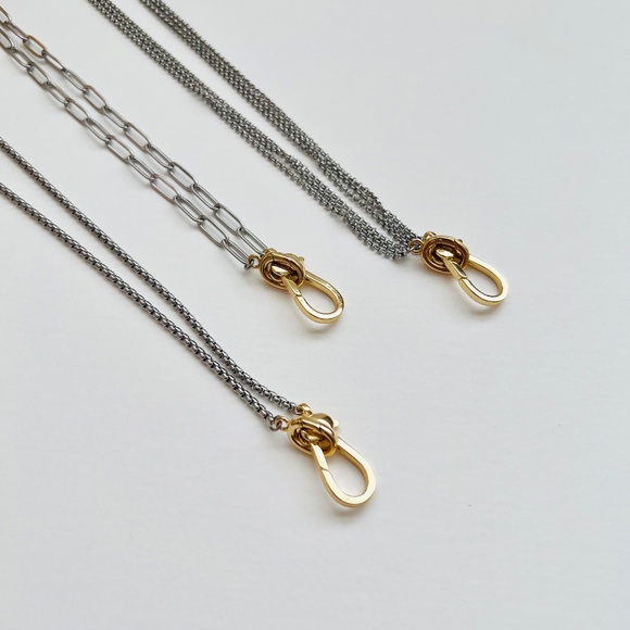 Two tone Gold and Silver 2 clasp Thread Though Layering Charm Necklace - Picture 1 of 5